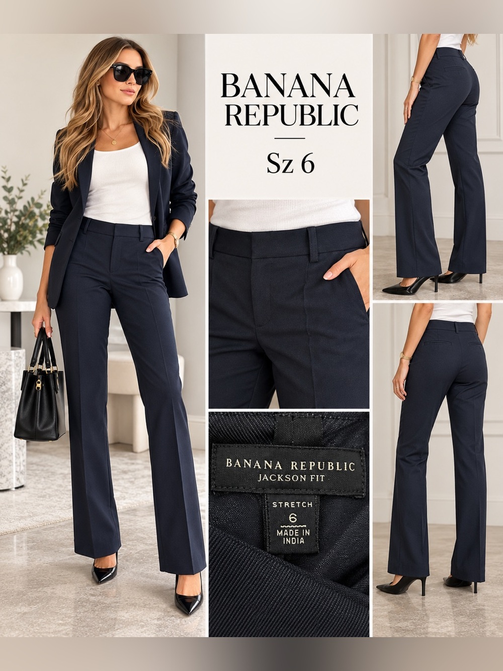 Banana Republic Navy Jackson Fit Stretch Dress Pants Sz 6